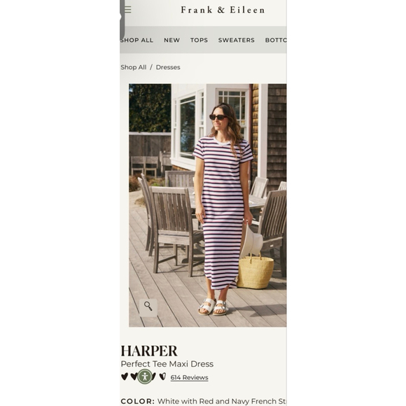 New Frank & Eileen Harper Striped Maxi Dress M White Navy Red French Stripe